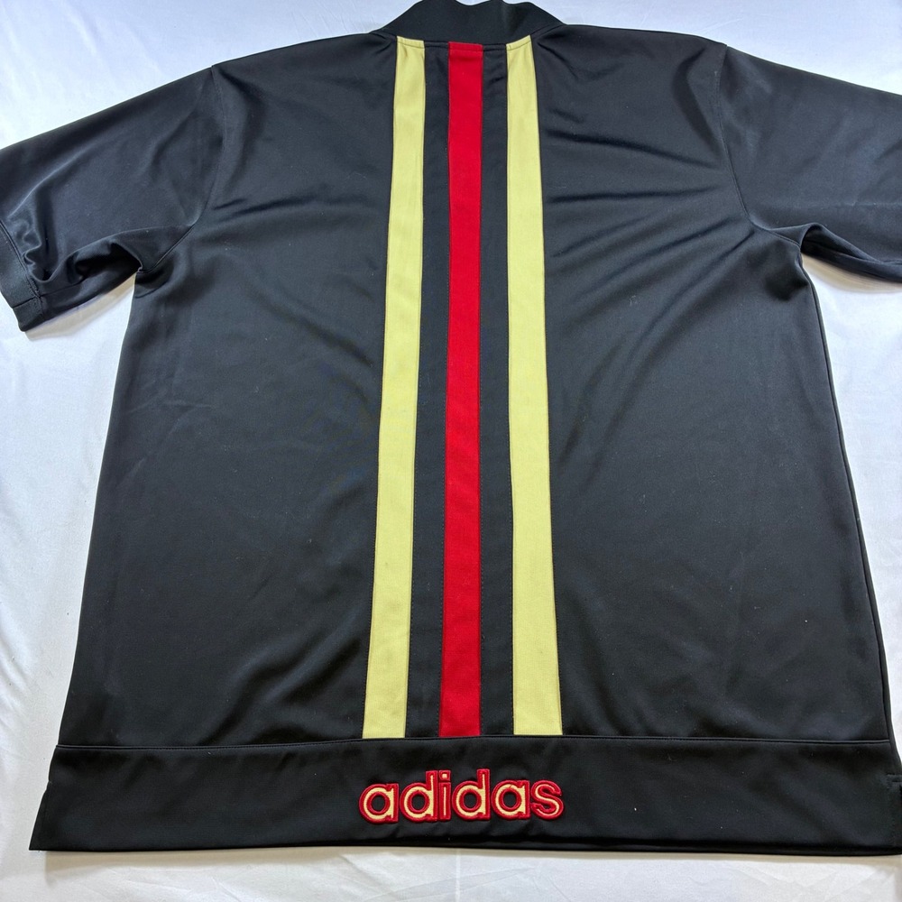 VTG Adidas Y2K Men Large Black Red Gold Stripe Snap Henley Jersey Shirt